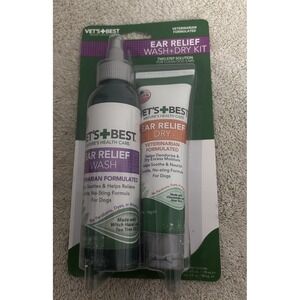 Vets Best Ear Relief Wash + Dry Kit New in Box